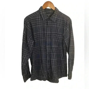 Eddie Bauer Mens Large Blue Plaid Flannel Button Down Shirt L/S Cotton